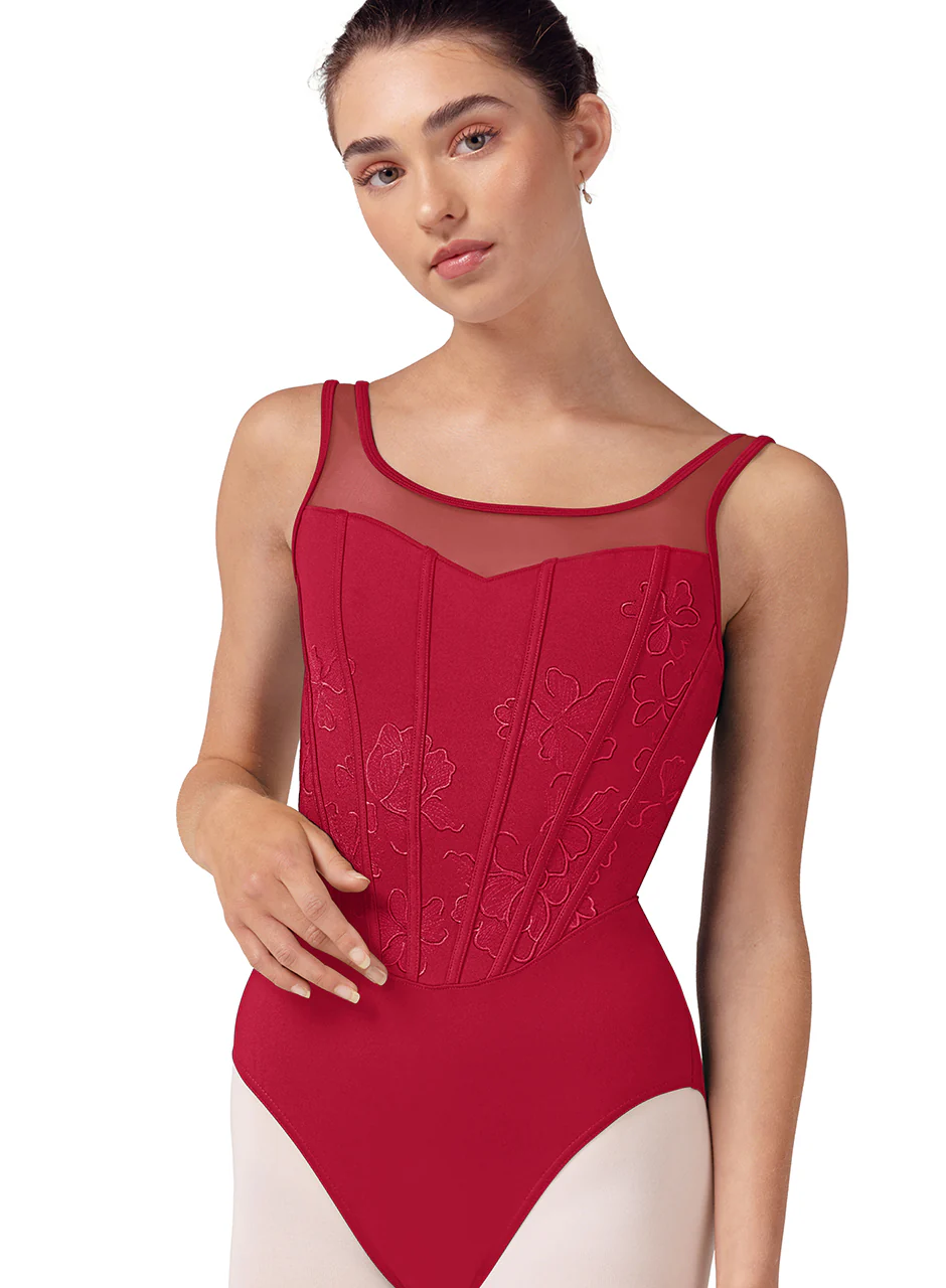 Floral Embroidered Corset Leotard